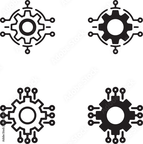 Gear Circuit Silhouette Icons, Technology Machine Cogwheel, Transparent Background