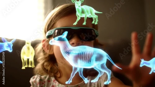 Child Exploring Holographic Zoo with AR Glasses
