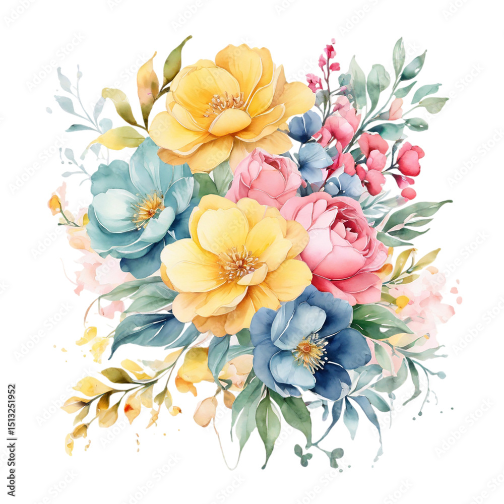 Obraz premium Watercolor floral background with a beautiful spring bouquet of flowers, an elegant nature-inspired design