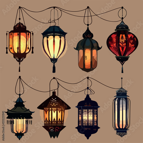 lantern, decoration, image, culture, traditional, illustration, religion, lamp, art, graphic, vector, design, light, black, festival, sky, tradition, drawing, header, celebration, decorative, banner, 