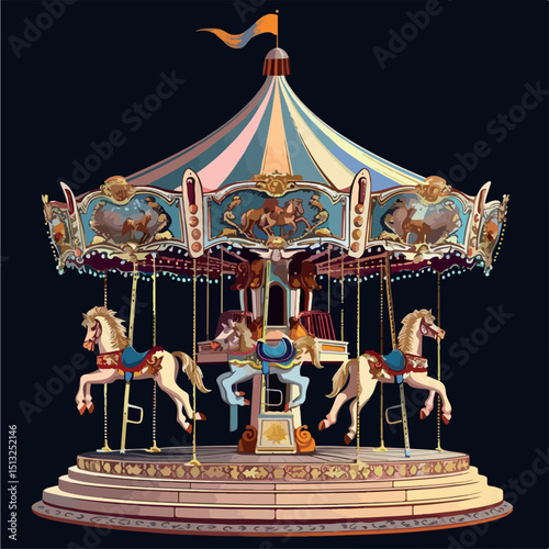 amusement, picture, electric, park, carousel, fun, no people, evening, carrousel, vintage, ferris wheel, outdoors, big wheel, attraction, horse, statue, retro, black, night, childhood, roof, sky, ligh