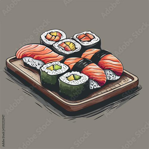 fish, food, salmon, seafood, sushi, japanese, illustration, picture, graphic, drawing, rice, sketch, fresh, silhouette, monochrome, coloring book, classic, pencil, draw, black, resource, ingredient, 