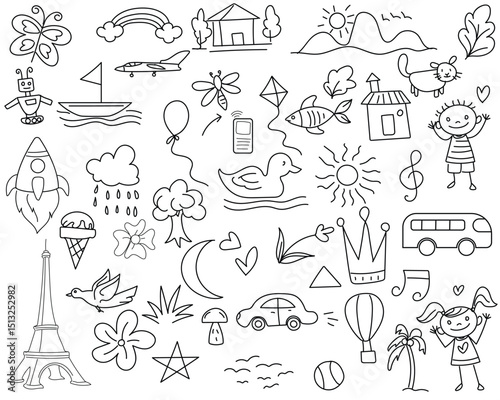 Kids doodle style drawing, Children illustration background