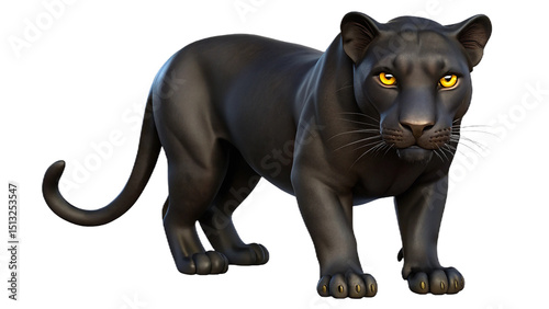 Majestic black panther in a powerful standing pose with intense gaze and alert attention