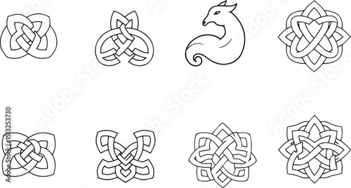 A set of Celtic elements, ornaments, symbols, icons. Hand drawn vector illustration	