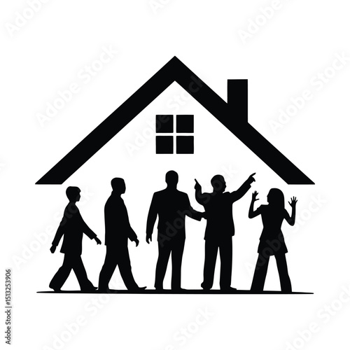 Group of people observing a house symbolizing real estate or homeownership