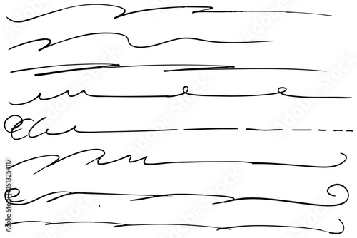 シンプルな手描きの文字の下の線　アンダーラインセット　ベクター
