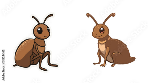 Illustration of brown ants on transparent background 