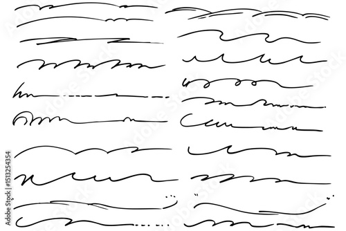 シンプルな手描きの文字の下の線　アンダーラインセット　ベクター