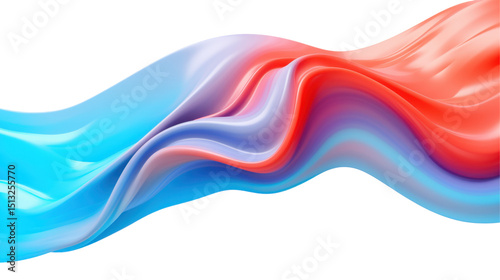 Colorful Flowing Abstract Wave Design in Blue and Red with Smooth Curves on Transparent Background