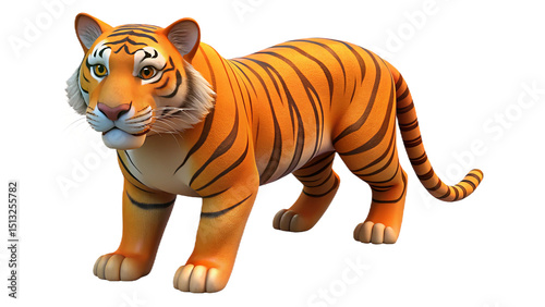 Animated cartoon tiger illustration striking a pose isolated against a clean white background