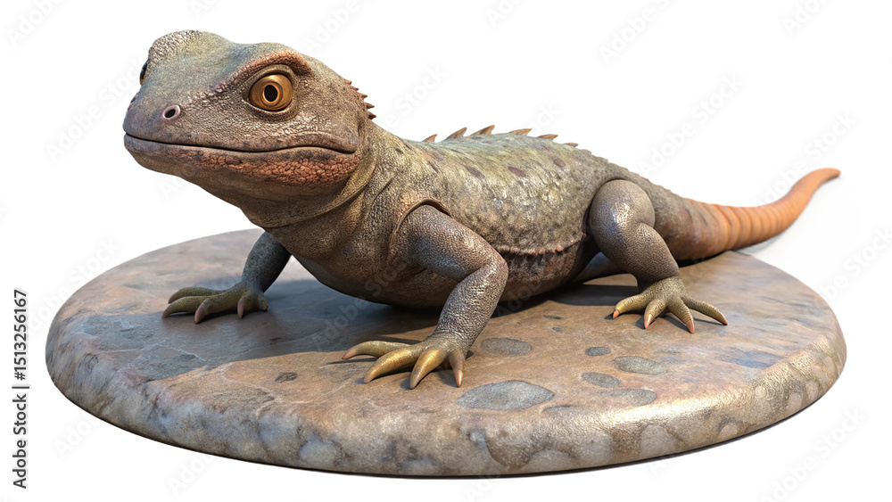 Naklejka premium Detailed 3d rendering of a realistic lizard creature resting on a textured platform