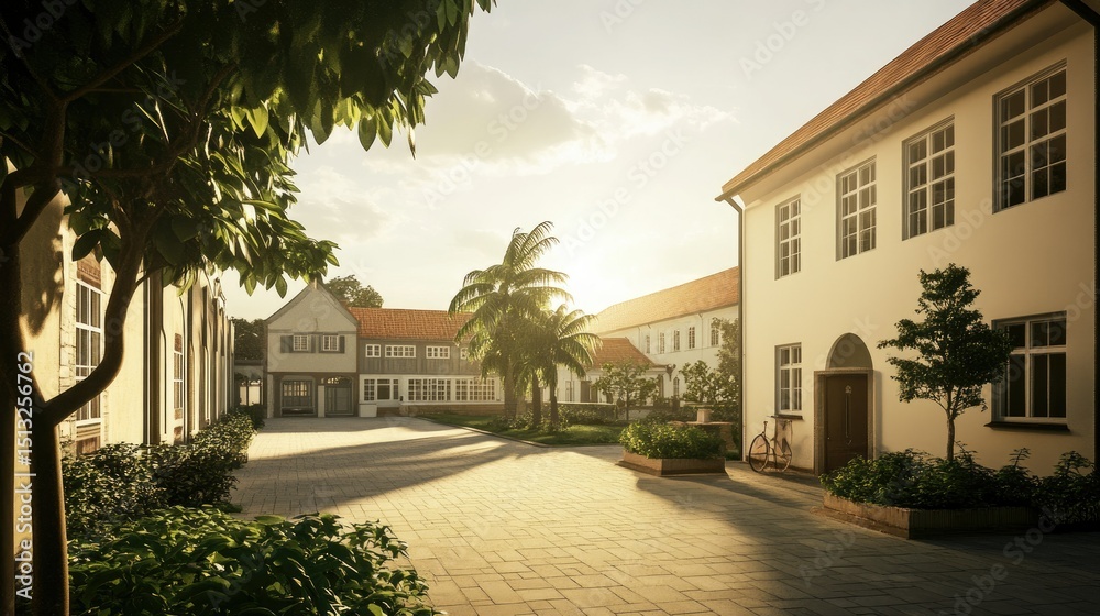Fototapeta premium Tranquil Courtyard at Golden Hour