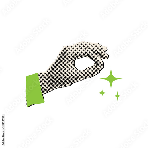 Halftone hand with gesture,trendy collage cut out element