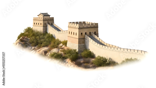 Majestic great wall of china section isolated on a white background png ai generated