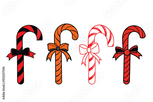 Candy Cane with Ribbon Silhouette Vector Illustration 