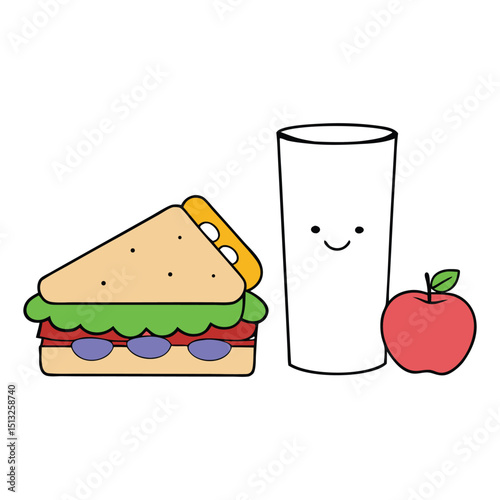 A tasty combo of a fresh sandwich, chilled milk, and juicy fruits—perfect for a balanced, energizing meal packed with flavor and essential nutrients.
