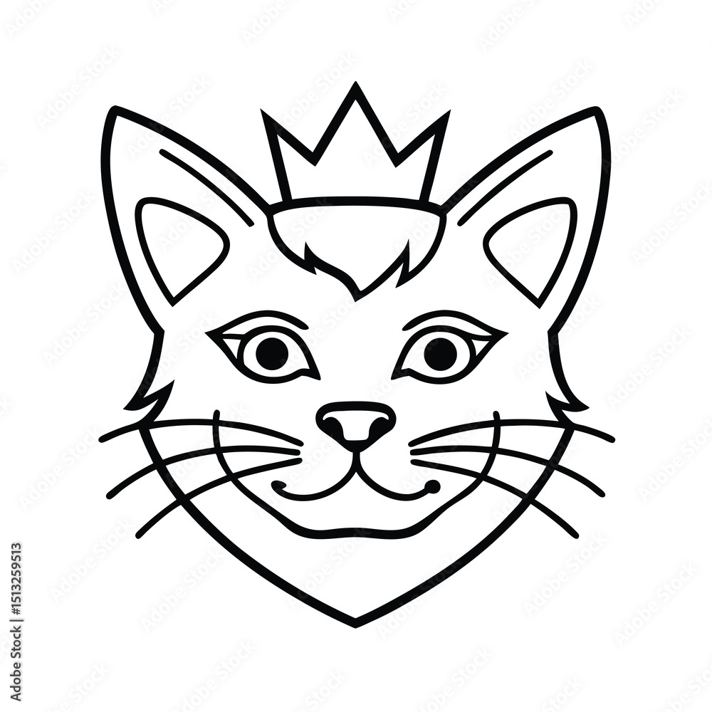Fototapeta premium cat head with crown vector logo on white
