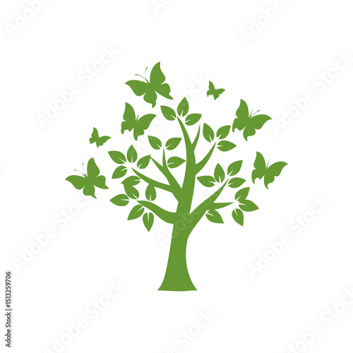 Green Tree and Butterflies Stencil