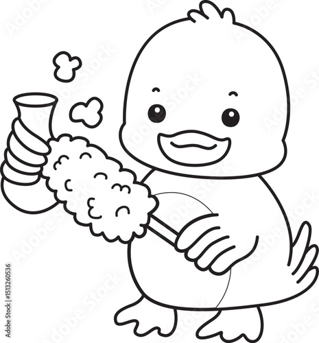 Lineart of Cute Duck icon. Outline of Funny baby Duck animal series stock illustration. life of fluffy Duck designs.