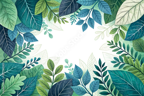 Vibrant Green Leaves Frame Botanical Illustration