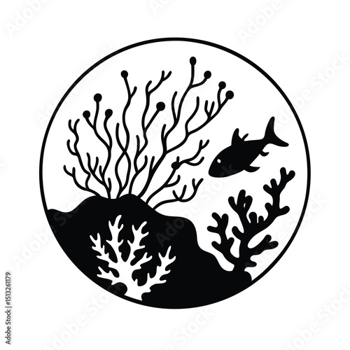 coral reef underwater marine life art on white background 