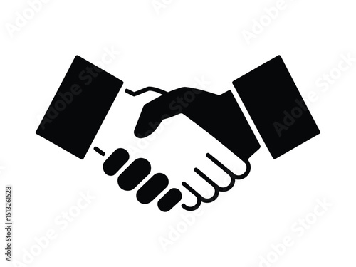 Simple black and white illustration of a handshake depicting agreement