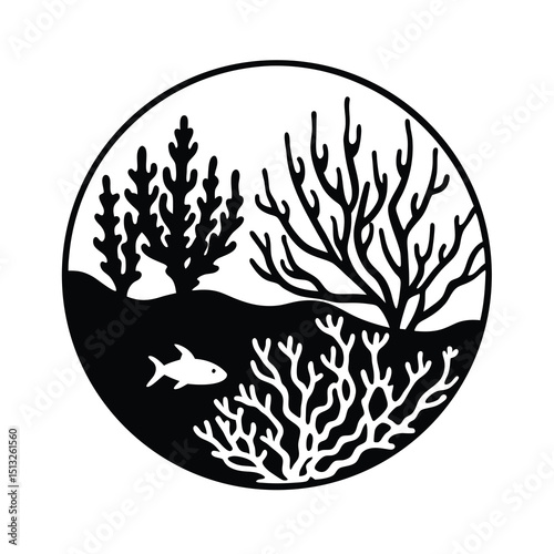coral reef underwater marine life art on white background 