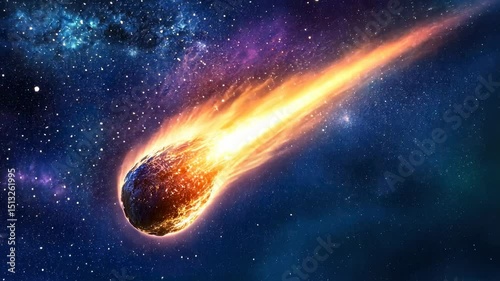 Fiery meteor hurtling through cosmic space