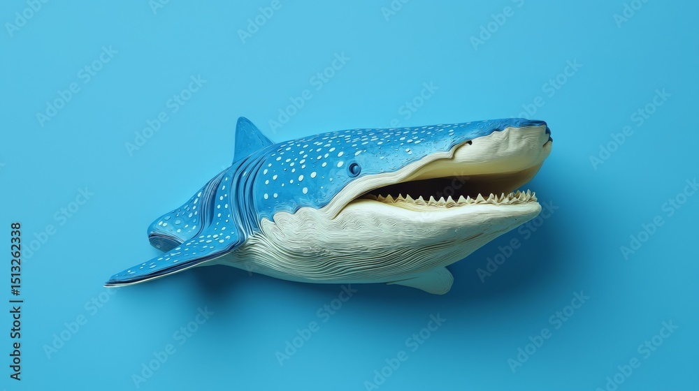 Naklejka premium Colorful Whale Shark Toy on Blue Background with Intricate Details and Texture