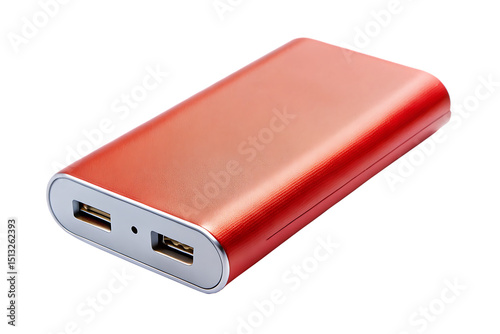 Red portable power bank charger isolated on a white background