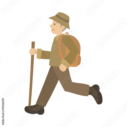 杖をついて歩く老人男性。フラットなベクターイラスト。
Old man walking with a cane. Flat vector illustration.
