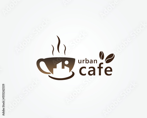 urban coffee, coffee city logo, shadow of city buildings on a coffee cup, logo design inspiration