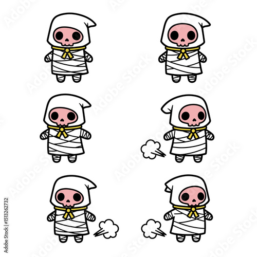 Cute Cartoon Mummy Characters with Yellow Ribbons
