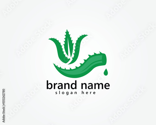 creative aloe vera beauty logo, aloe vera tree with cut leaves underneath with dripping gel, logo design inspiration