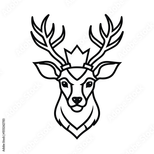 deer head with crown vector logo on white background 
