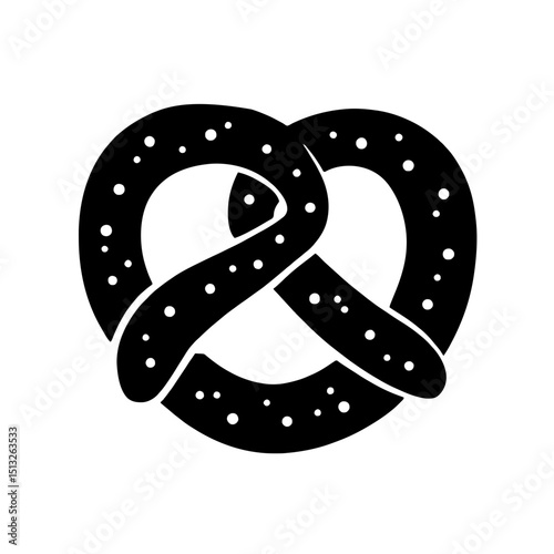 Minimalist black silhouette of a pretzel with salt crystals on a white background