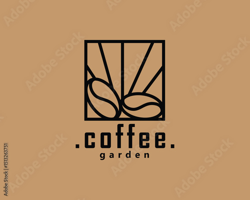 garden coffee logo, two coffee beans in a frame logo design inspiration