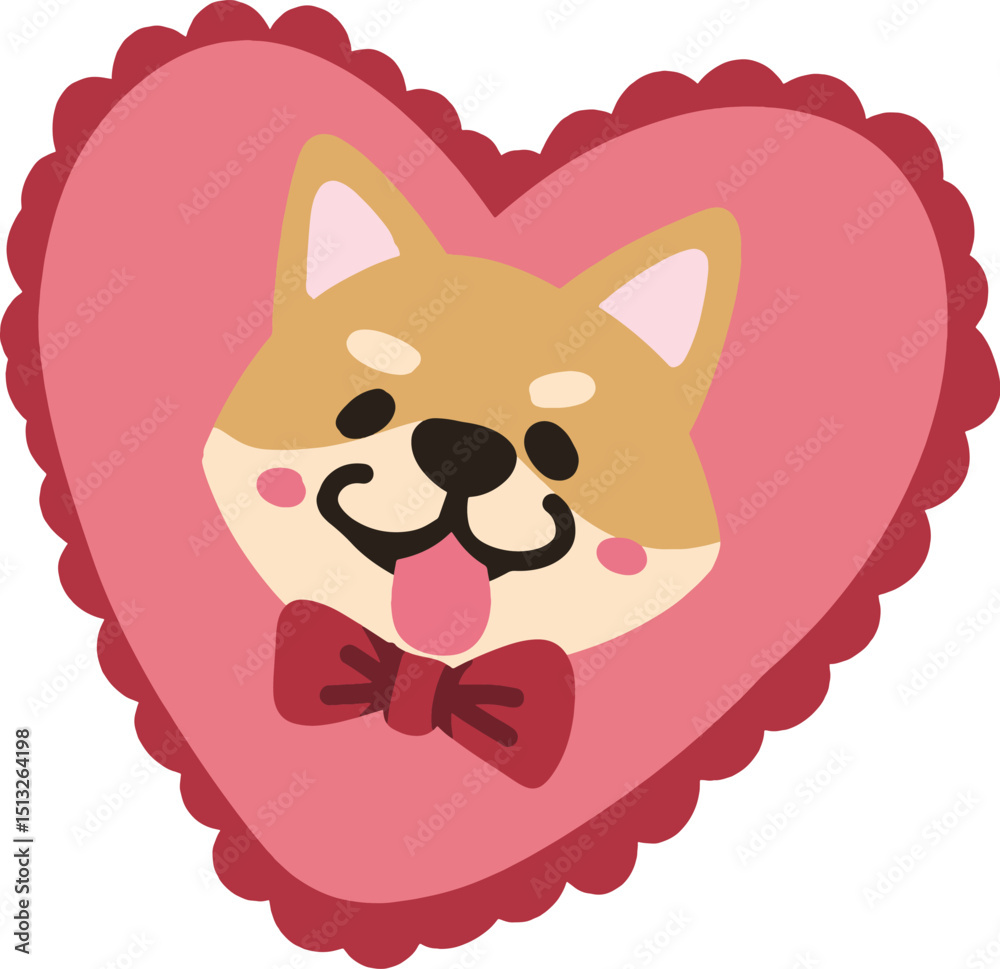 Fototapeta premium Cute Shiba Inu Dog in a Pink Heart for Valentine's Day