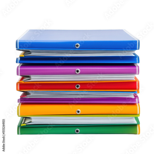 Stack of Colorful Office Folders Isolated on Transparent Background.