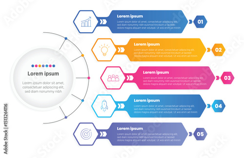 Modern Vector infographic label design with circle infographic template design and 5 options or steps. Can be used for process diagram, presentations, workflow layout, banner, flow chart, info graph.