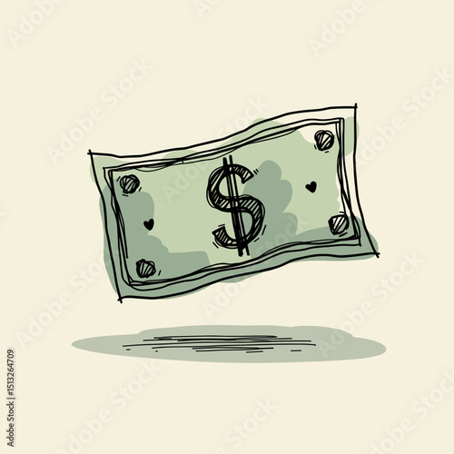 Sketch of a bill floating on a light background  