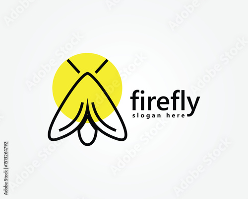 creative firefly logo, striped firefly on yellow circle design inspiration