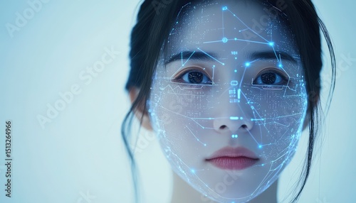 An Asian female, full face, touching her face with her hand, in a graphic poster field of medical aesthetics.