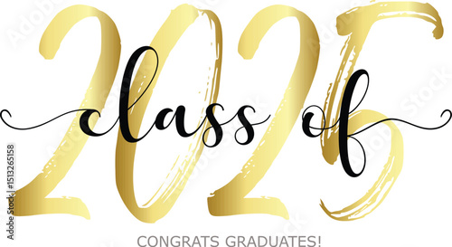 Class of 2025. Modern calligraphy. Vector illustration. Hand drawn brush lettering Graduation logo. Template for graduation design, party, high school or college graduate, yearbook.