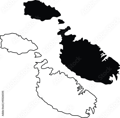 Map of Malta Silhouette Flat and Outline Design