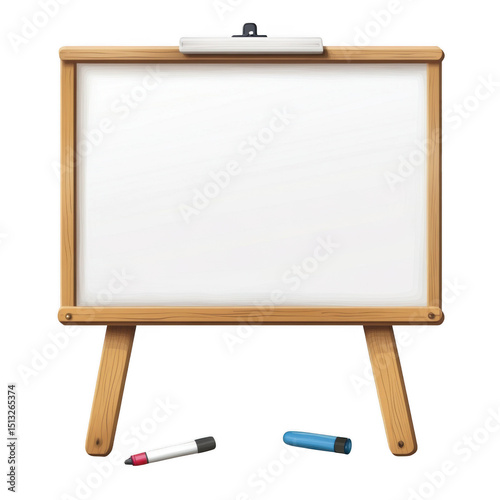 Blank whiteboard with chalk and eraser isolated on transparent background. Advertising or college board.