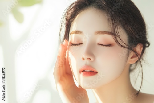 A beautiful Asian woman with radiant skin, a Skincare advertisement concept