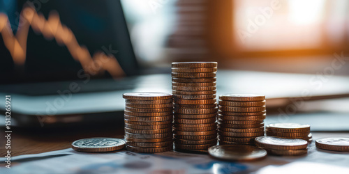 Stacks of coins symbolizing financial investment savings and growth