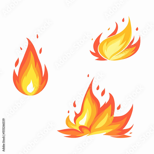 Fiery flames blazing bright intense hot burning energy design elements
